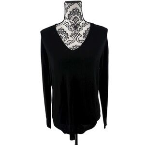 Vince Drop-Shoulder V-Neck Sweater Black XS — Luxe 75% Wool/5% Cashmere Blend
